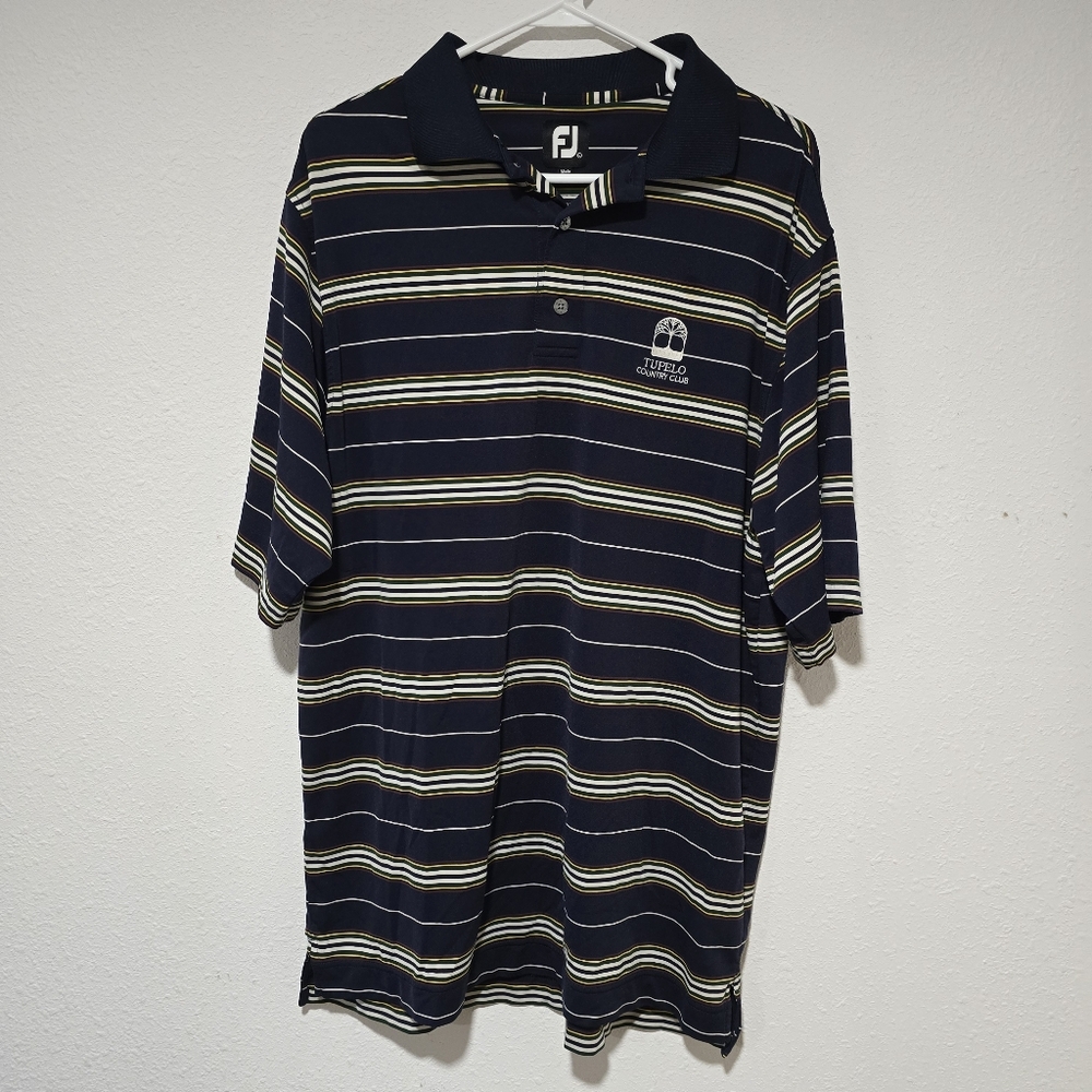 Footjoy Mens Large Golf Polo Short Sleeve Shirt Tupelo Country Club Blue Striped